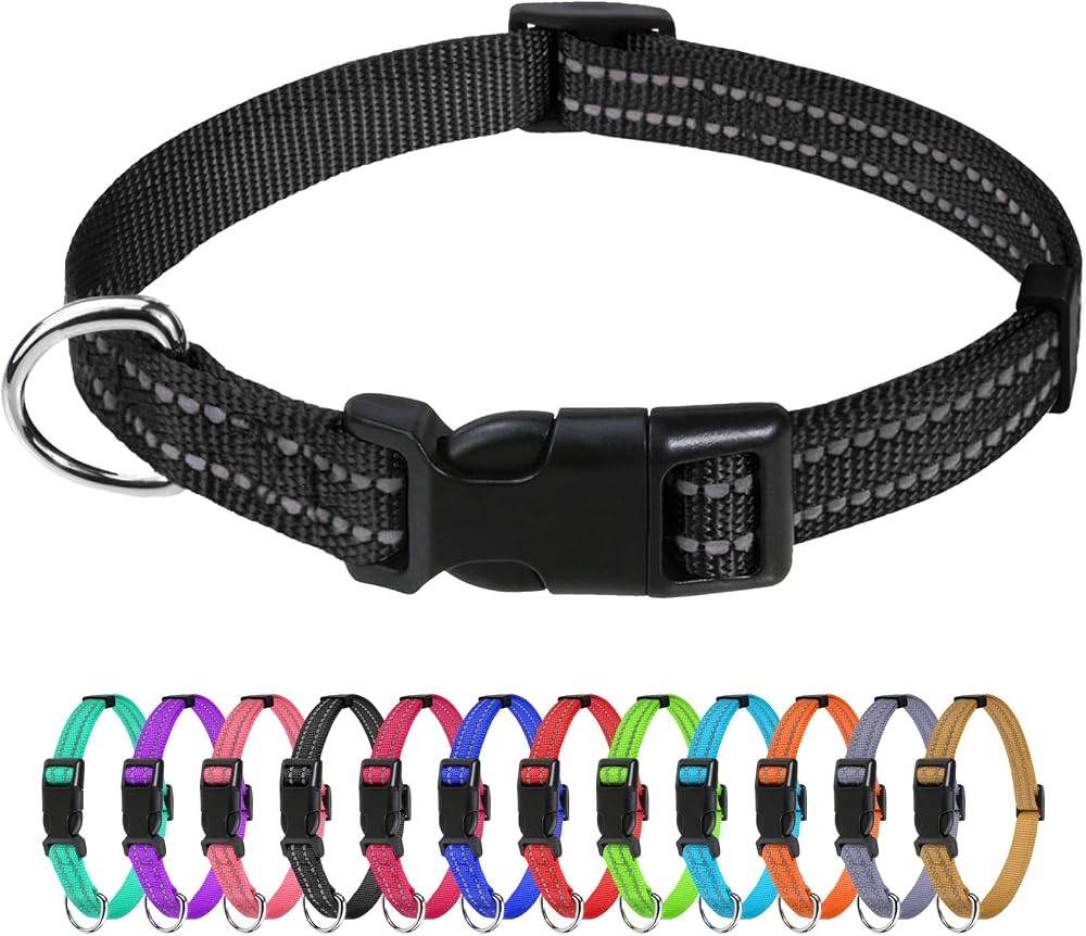 TagME Reflective Nylon Dog Collar 1.0 cm Adjustable Black with Quick Release