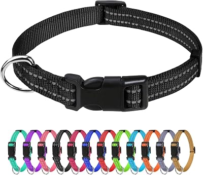 TagME Reflective Nylon Dog Collar 1.0 cm Adjustable Black with Quick Release