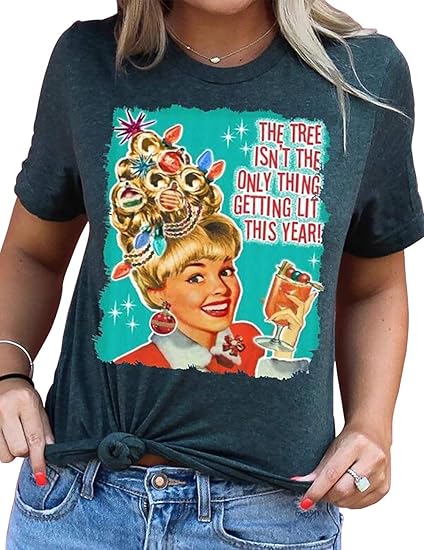 Amazon Casilt レディース サンタクローズ Tシャツ ソフト半袖ブラウス カジュアルファッション グラフィックトップス Us サイズ Medium カラー ブラウン Tシャツ カットソー 通販