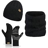 Winter Beanie Hats for Men Touchscreen Gloves Neck Warmer Scarf Set with Skull Caps for Men 3pcs/Set