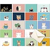 20 Greeting Cards, Blank Thank You Cards With Envelopes & Stickers-Cute Cat Bulk Note Cards Stationery Box Set For All Occasi