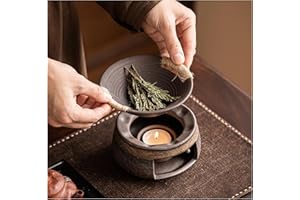 Ceramic Aromatherapy Stove and Essential Oil Burner | Zen Herb Burner | Rustic Incense Holder with Jute Handles for Palo Sant