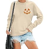 Urvatac Halloween Pumpkin Face Sweatshirt Women Spooky Fall Embroidered Crewneck Sweater Long Sleeve Halloween Pullover Top