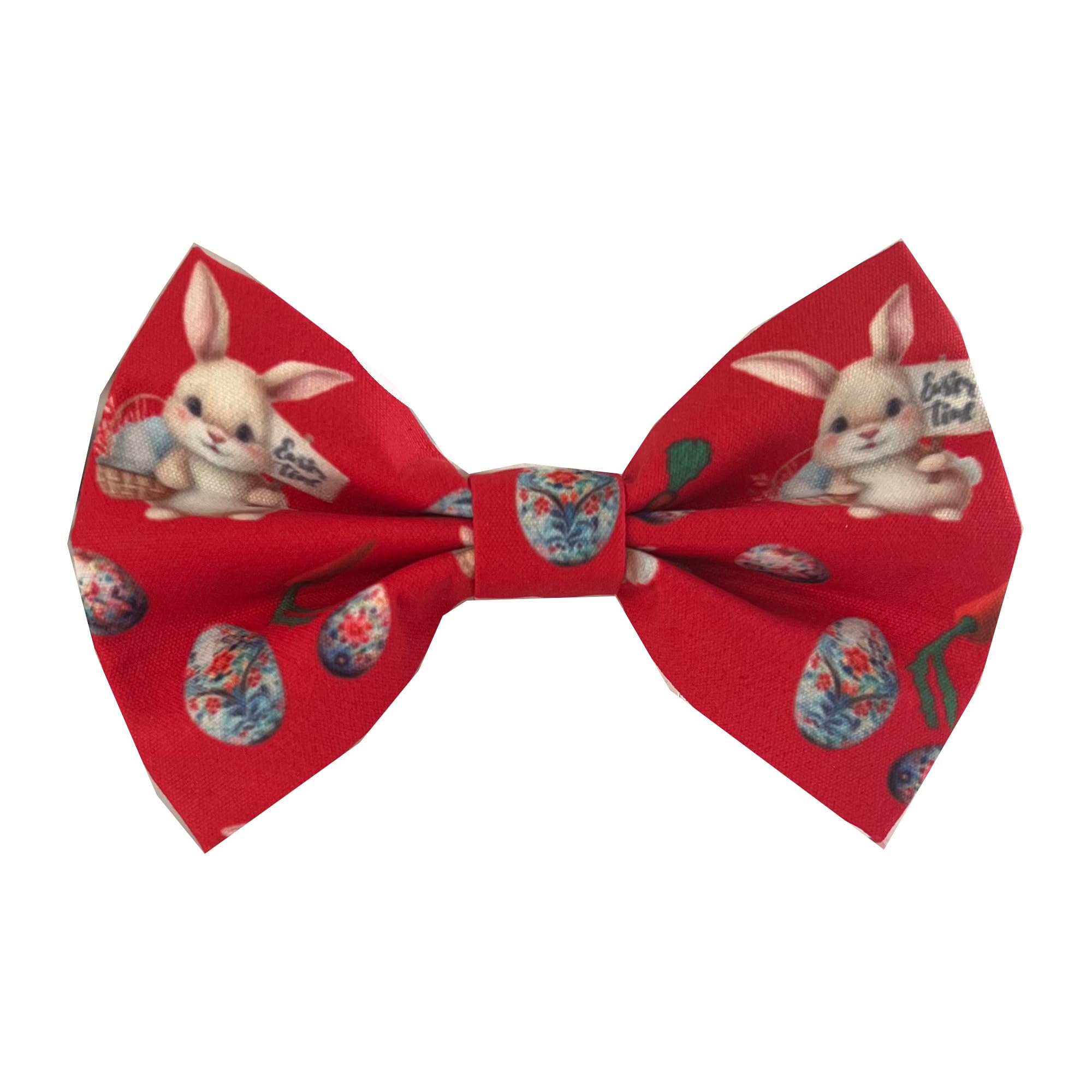 New Dogs Bow Tie Bowtie HAPPY EASTER TIME Rabbit EGGS carrots RED Elastic Band ACCESSORY Handmade UK (Ester Time Large)