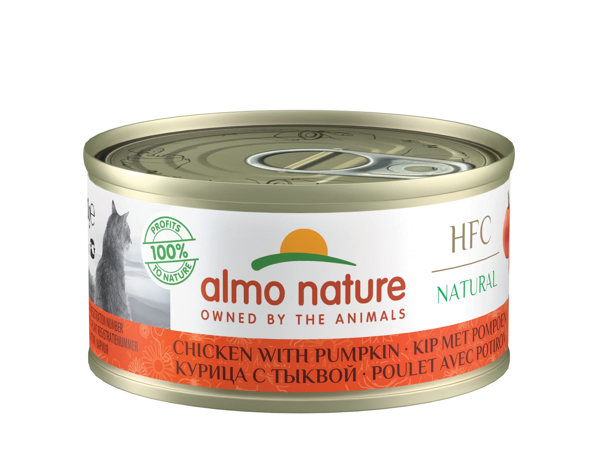 Almo Nature HFC Natural - Wet Cat Food for Adult Cats - Chicken and Pumpkin - Human Grade, Gluten Free, Monoprotein - 70g, Pack of 24