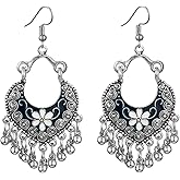 Vintage Boho Statement Drop Dangle Earrings for Women Bohemian Ethnic Handmade Beaded Charms Earring Bohemian Retro Chandelier Tassel Earrings Mexico Gypsy Jewelry Gift
