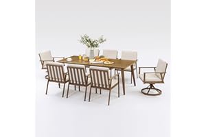 SeeHill 9 Pieces Patio Dining Set for 8, Outdoor Aluminum Dining Furniture Set with Umbrella Hole, Outdoor Patio Table Sets with 2 Swivel Chairs, 4 Dining Chairs and Table for Deck Yard Poolside, Teak