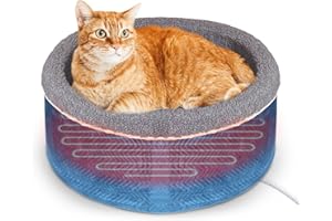 AUPETEK Heated Cat Beds for Indoor Cats Warming Cat Beds Super Soft Machine Washable Thermo Kitty Electric Heating Bed 19 Inches Round Blue