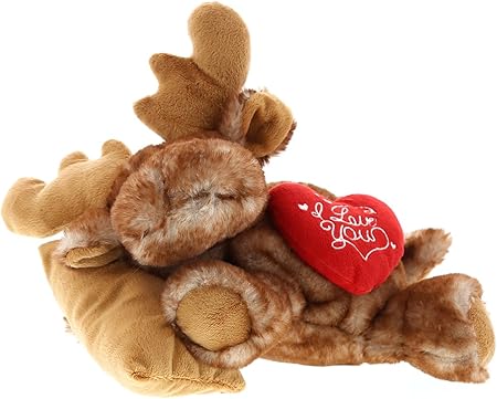 Amazon Dollibu 枕付き寝るムース I Love You バレンタインぬいぐるみ ハートメッセージ 10インチ 結婚式 記念日 デートナイト 遠距離 お見舞い 彼女 彼 子供へのギフト スーパーソフトプラッシュ ぬいぐるみ おもちゃ