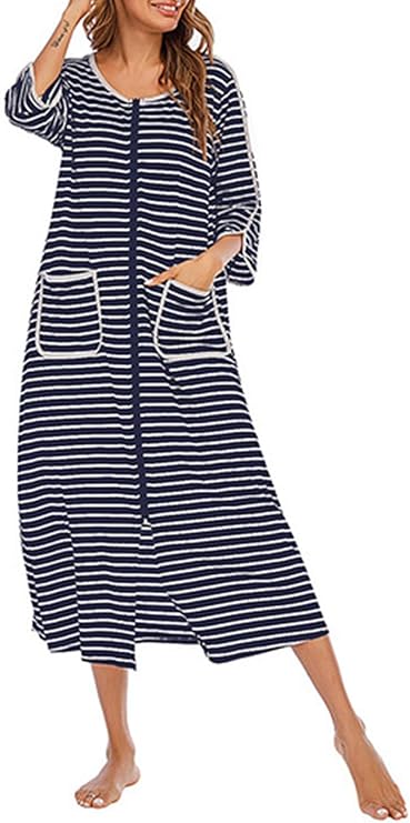 YOZLY Damen Hauskleid Mit Reißverschluss - Leichter Bademantel Mit Taschen