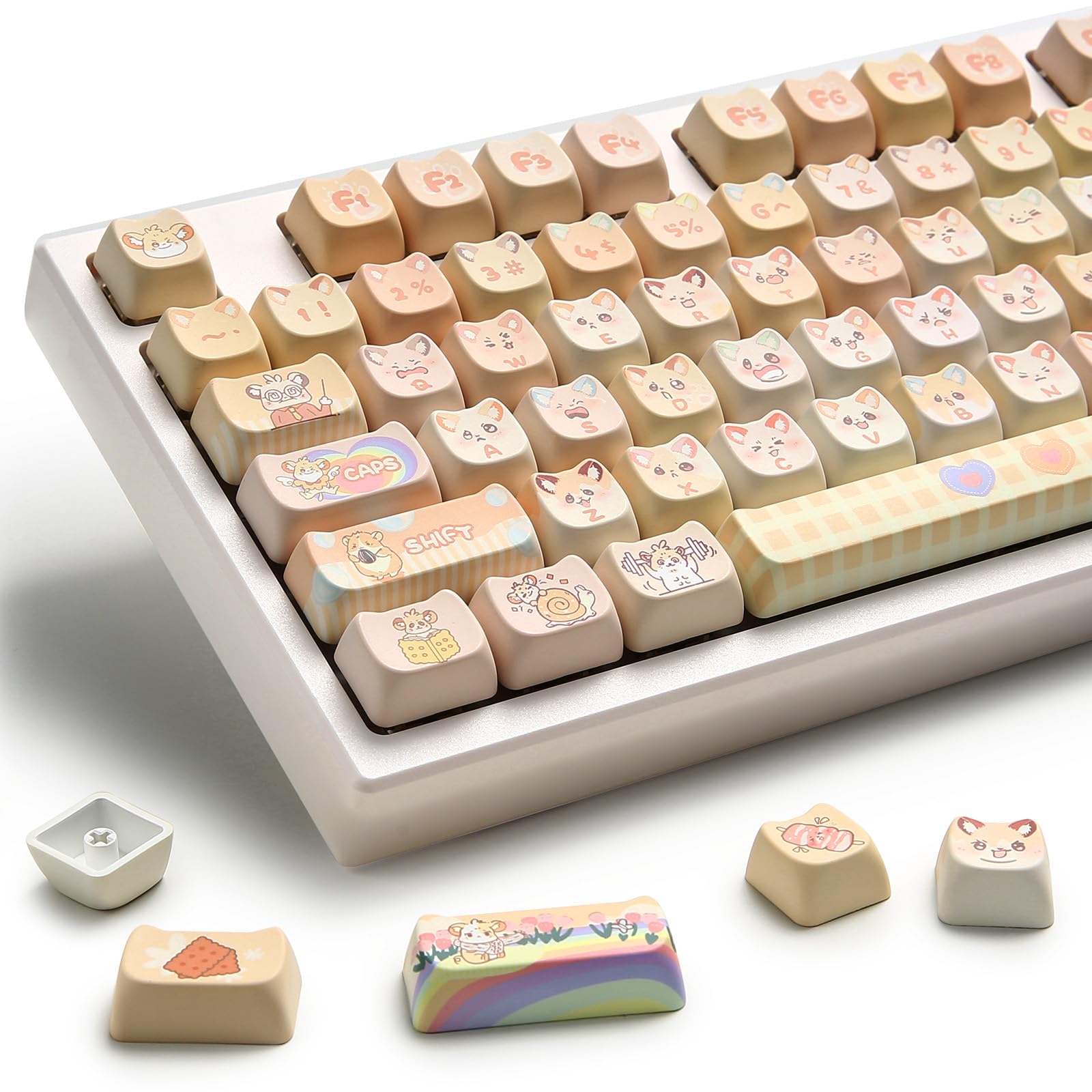 Photo 1 of YUNZII Dye-Sub PBT Keycap Set, Mao Profile, 143 Full Keys Cute Cat Shape Custom Keycaps with Key Puller for Cherry Gateron MX Switches Mechanical Gaming Keyboard (Mousie)