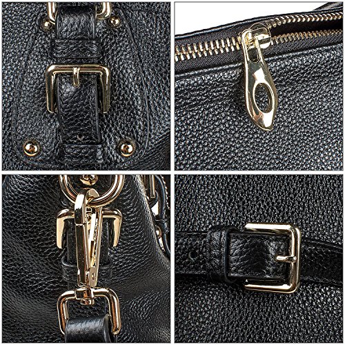 BIG SALE-AINIMOER Women's Large Genuine Leather Vintage Shoulder Handbags Ladies Top-handle Purse Cross Body Bag(Black)