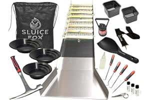 SLUICE FOX Complete Gold Mining Kit; Folding 50 inch Gold Sluice Box; Gold Prospecting Equipment; Rock Pick Hammer; Gold Classifiers; Pay Dirt Scoop; Crevice Tools and More