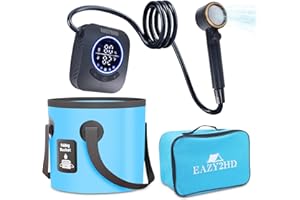 Eazy2hD Portable Camping Shower 8000mAh Rechargeable Outdoor Shower Pump, 4 Spray Modes, IPX8 Waterproof for Camping, Hiking, Pet Bath,Car Washing,Surf & Boat Cleaning (Shower Pump With Bucket)