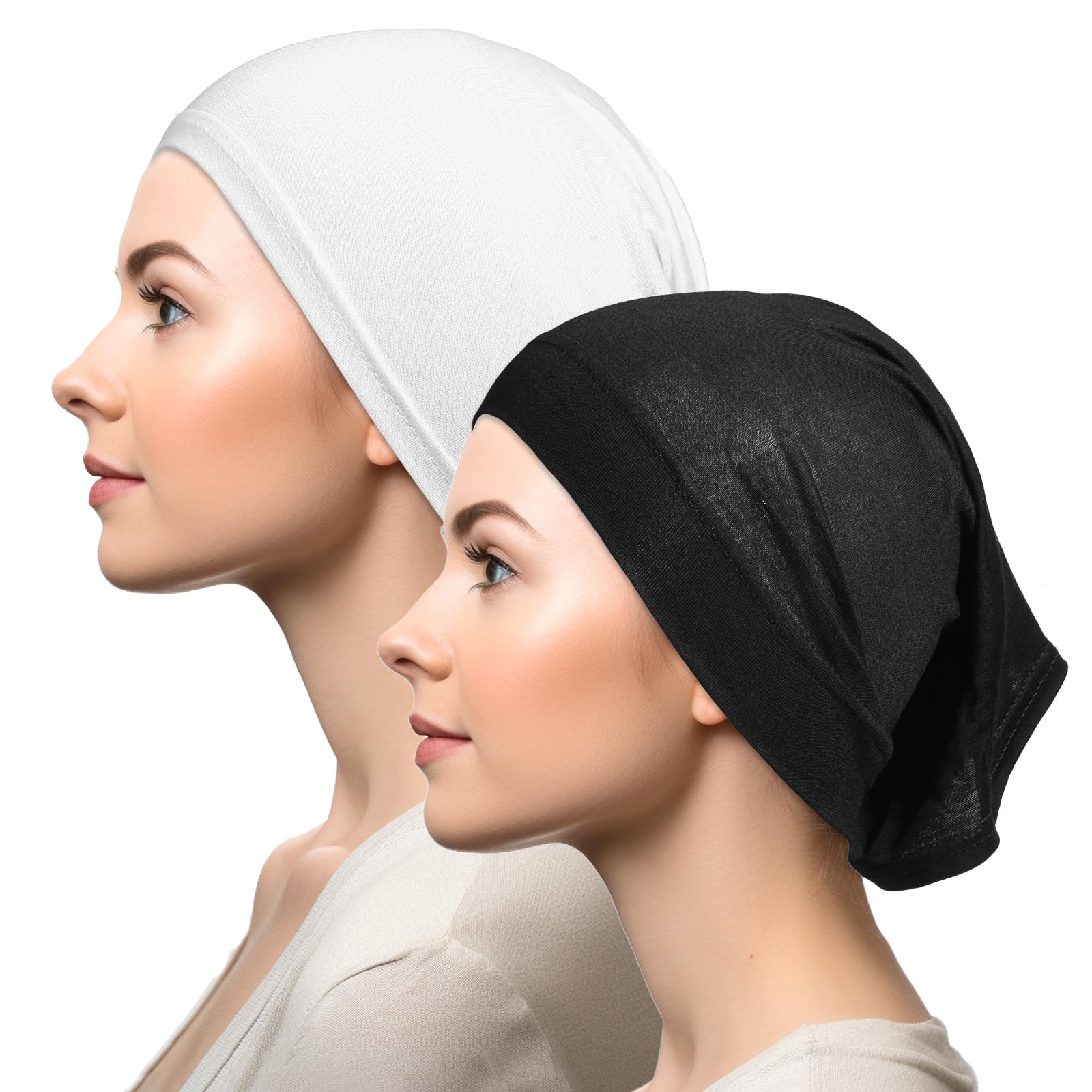 Photo 1 of Vin Beauty 2 Pcs Hijab Undercap Women Under Scarf Hijab Cap Under Caps for Turban Hijab Undercap Head Wraps Scarf Solid Color Hijab Tube Stretch Dreadlocks Tube Neck Cover, Black White