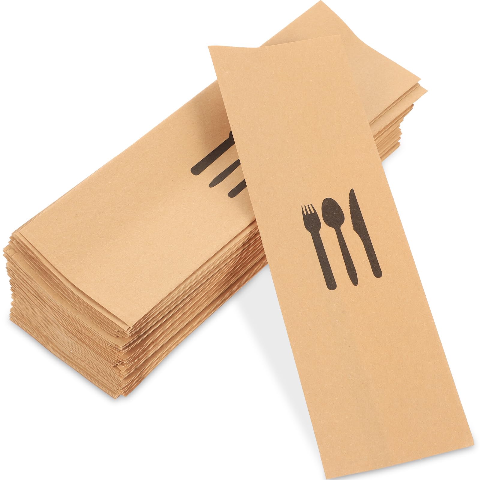Cabilock Kraft Paper Cutlery Holder 100Pcs Disposable Silverware Sleeves Pockets for Parties Weddings Banquets Restaurant Tableware