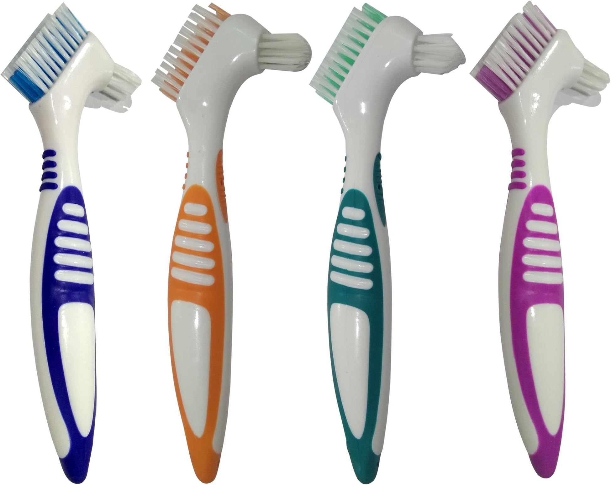 Gus Craft 4-Pack Denture Cleaning Brush Set- Premium Hygiene Denture Cleaner Set for Denture Care- Top Denture Cleanser Tool w/ Multi-Layered Bristles & Ergonomic Rubber Handle (Multiple Colors)