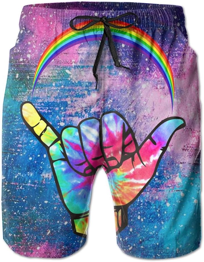 Mens Bright Tie Dye Shaka Rainbow Tropical Quick Dry Board Shorts Swimming Volley Beach TrunksL