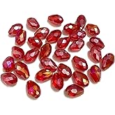 LIMAOLLY Crystal Glass Beads Teardrop Vertical Hole Faceted Shape Crystal AB Spacer Beads for Jewelry Making DIY Bracelet Necklaces Pendant Handmade Decorations (Red AB, 8x12mm)