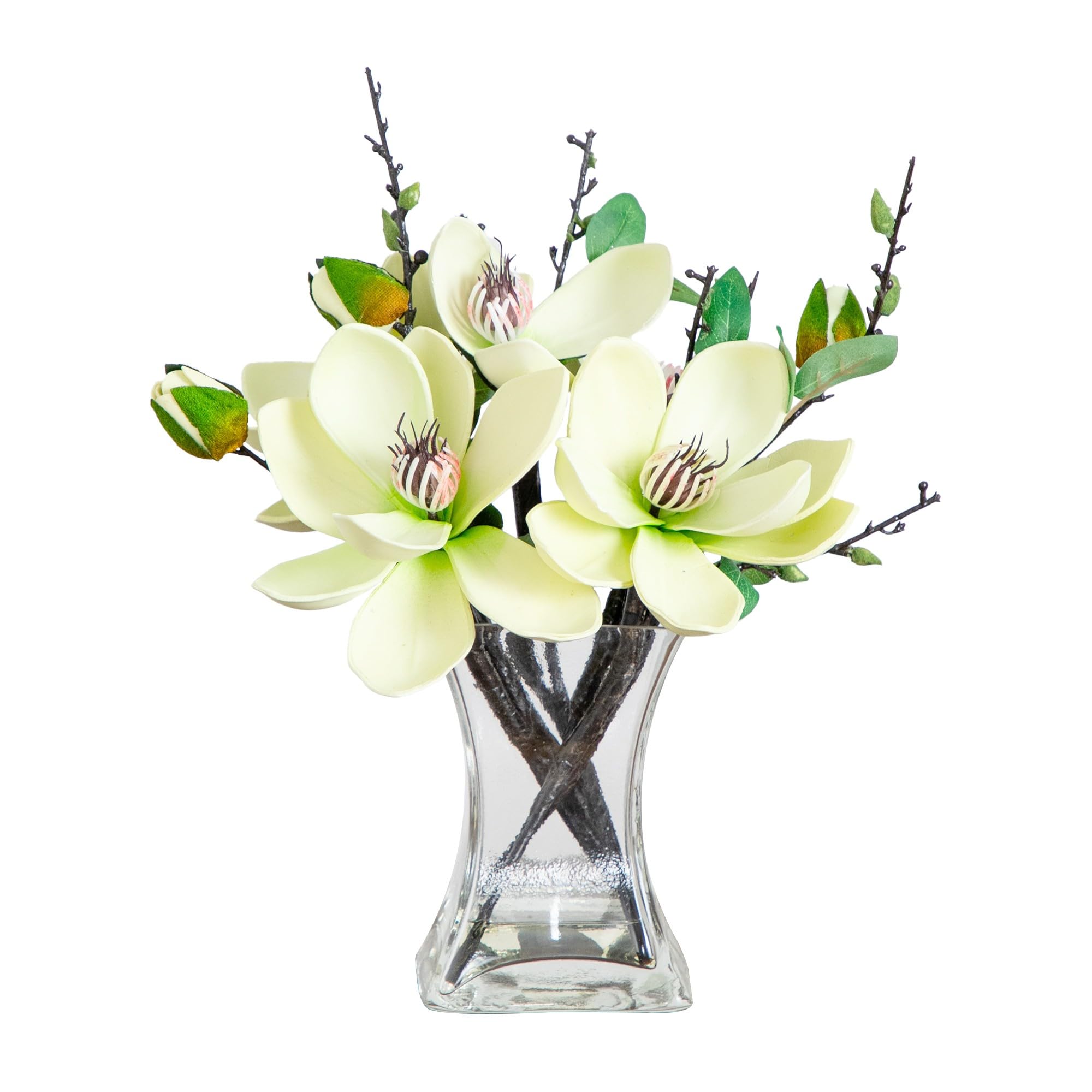 Photo 1 of Nearly Natural 4534-WH Magnolia Arrangement with Vase,White