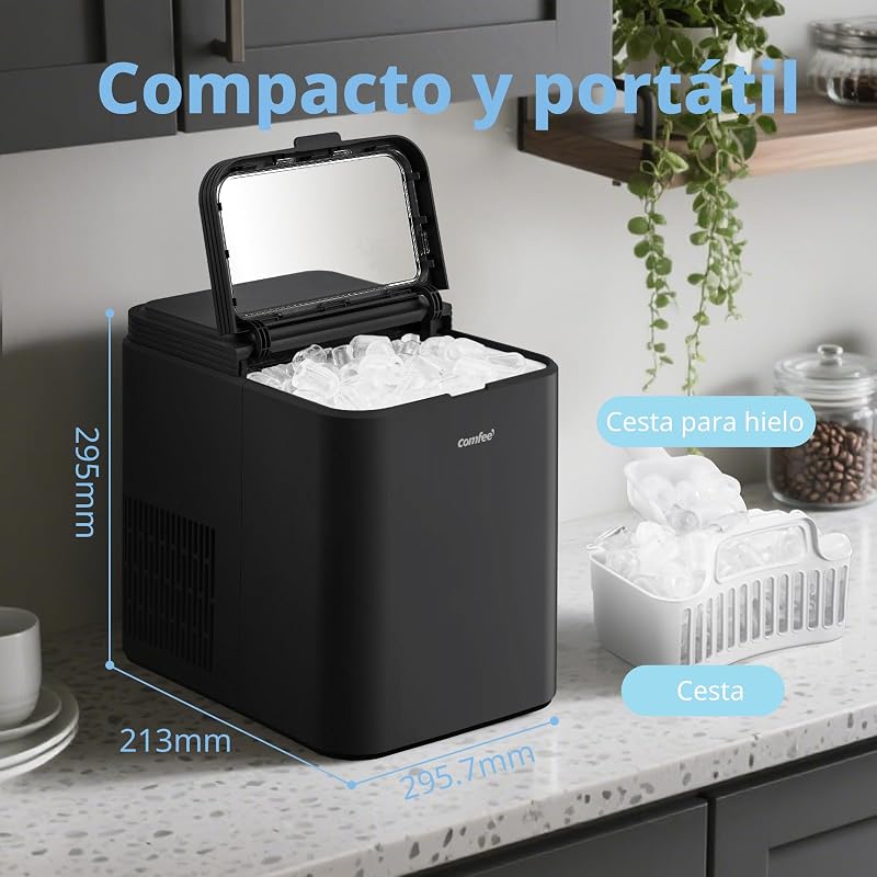' Máquina de Hielo, 8 Cubitos en 6 Minutos (12kg/24h), 2 Tamaños