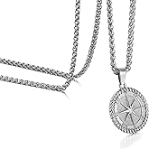 murtoo Compass Necklace for Men and Women, Gold Silver Vintage Stainless Steel Chains Necklace with Compass Pendant Unique Gifts for Men