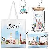 Chuangdi 4 Pcs Boston Souvenirs Gifts Set Travel Canvas Bag Cosmetic Bag 16 oz Tumbler and Keychain Boston City for Christmas Traveler Friend Lover Sister Gifts