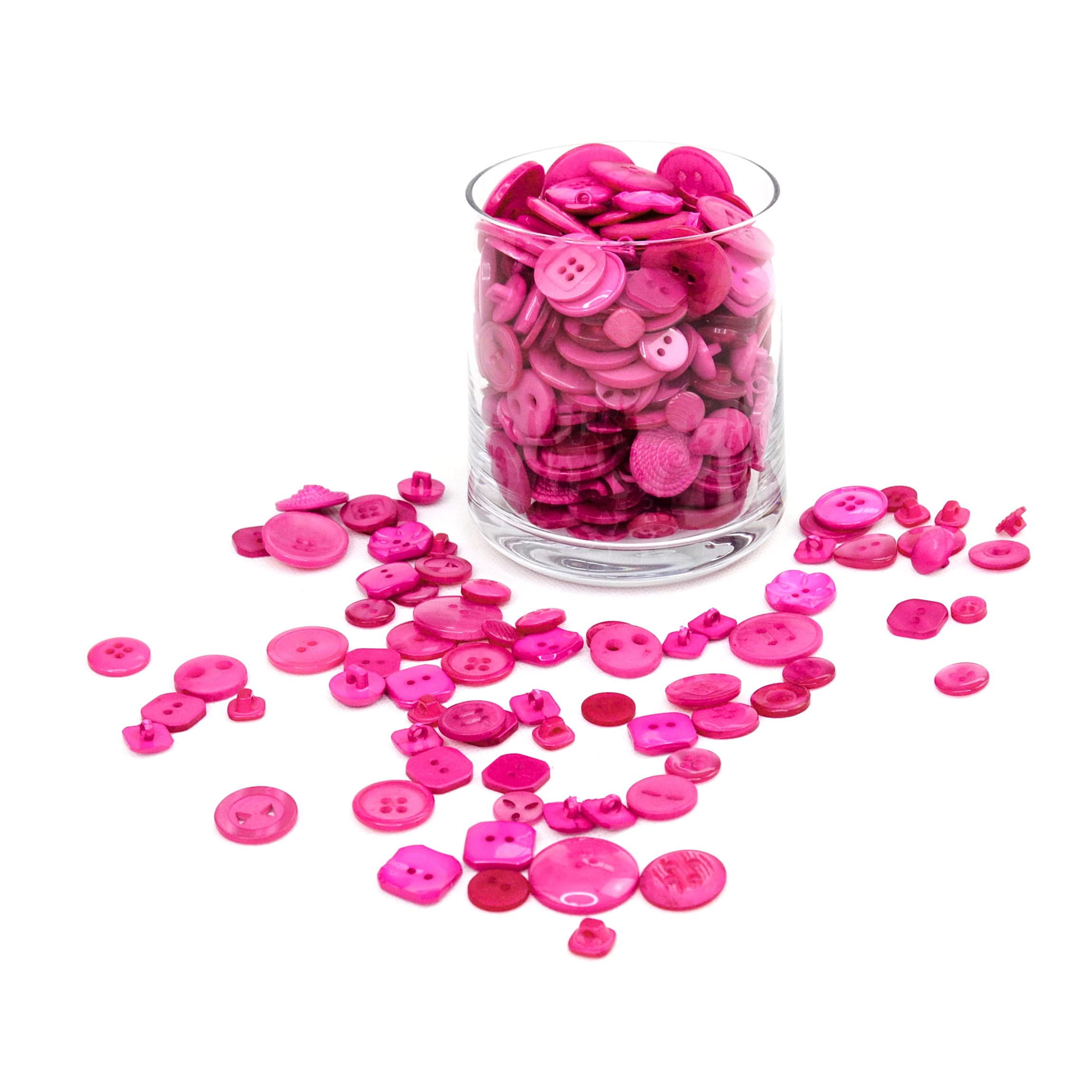 Trimz Assorted Shapes & Sized Buttons 250g, Fuchsia