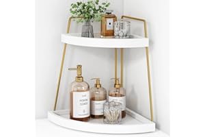 Forbena Corner Bathroom Counter Organizer, 2 Tier Bathroom Organizer Countertop, Small Bathroom Sink Top Trays Corner Shelf Stand for Makeup Vanity Perfume Skincare Decor Storage (White and Gold)