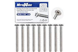 MroMax 50Pcs #6-32 Extra Long Outlet Screws, #6-32 x 1-1/2" 304 Stainless Steel Long Electrical Outlet Machine Screws, Silver Phillips Flat Head Countersunk Mounting Screws