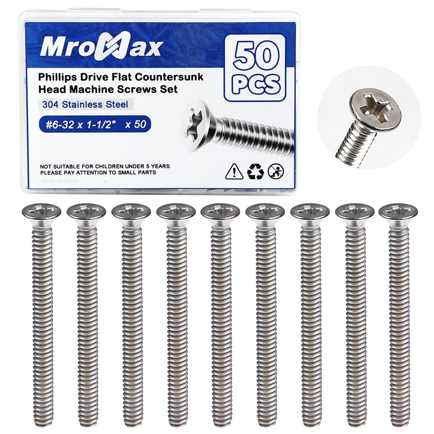 MroMax 50Pcs #6-32 Extra Long Outlet Screws, #6-32
