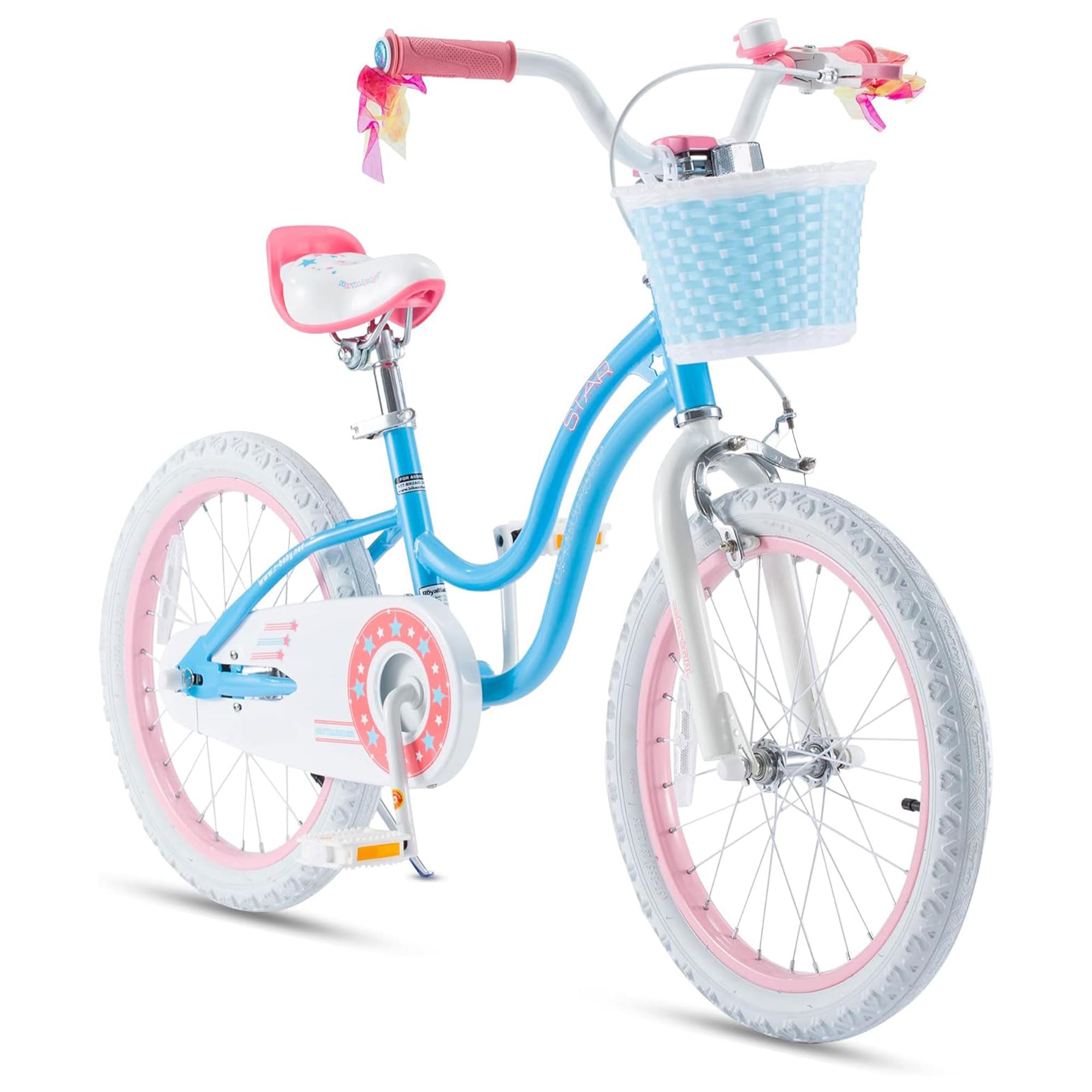 Royalbaby Stargirl Children's Bicycle Outdoor Adventure Ride-On Bike with Kickstand, Adjustable Seat, and Basket, 18 Inch, Blue
