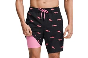 maamgic Mens Swim Trunks with Compression Liner 9 Inch Stretch Quick Dry Swim Shorts with Zipper Pockets Swimwear