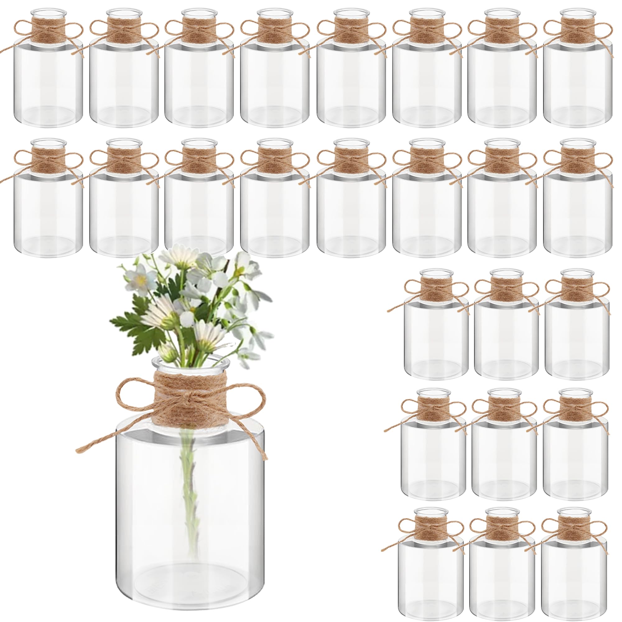 Photo 1 of 24PCS 4.7 inch Small Plastic Vases Base para Blores Baturales Transparent Short Cylinder Flower Bud vases Bulk centerpieces for Tables for Parties, Weddings & Home