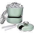 flybold Ice Bucket with Scoop - 7''x5.5''x5.5'' Small Insulated Ice Bucket with Lid and Stand - Double-Walled Stainless Steel Green Ice Holder for Party - 1.3L Ice Container for Outdoor or Indoor