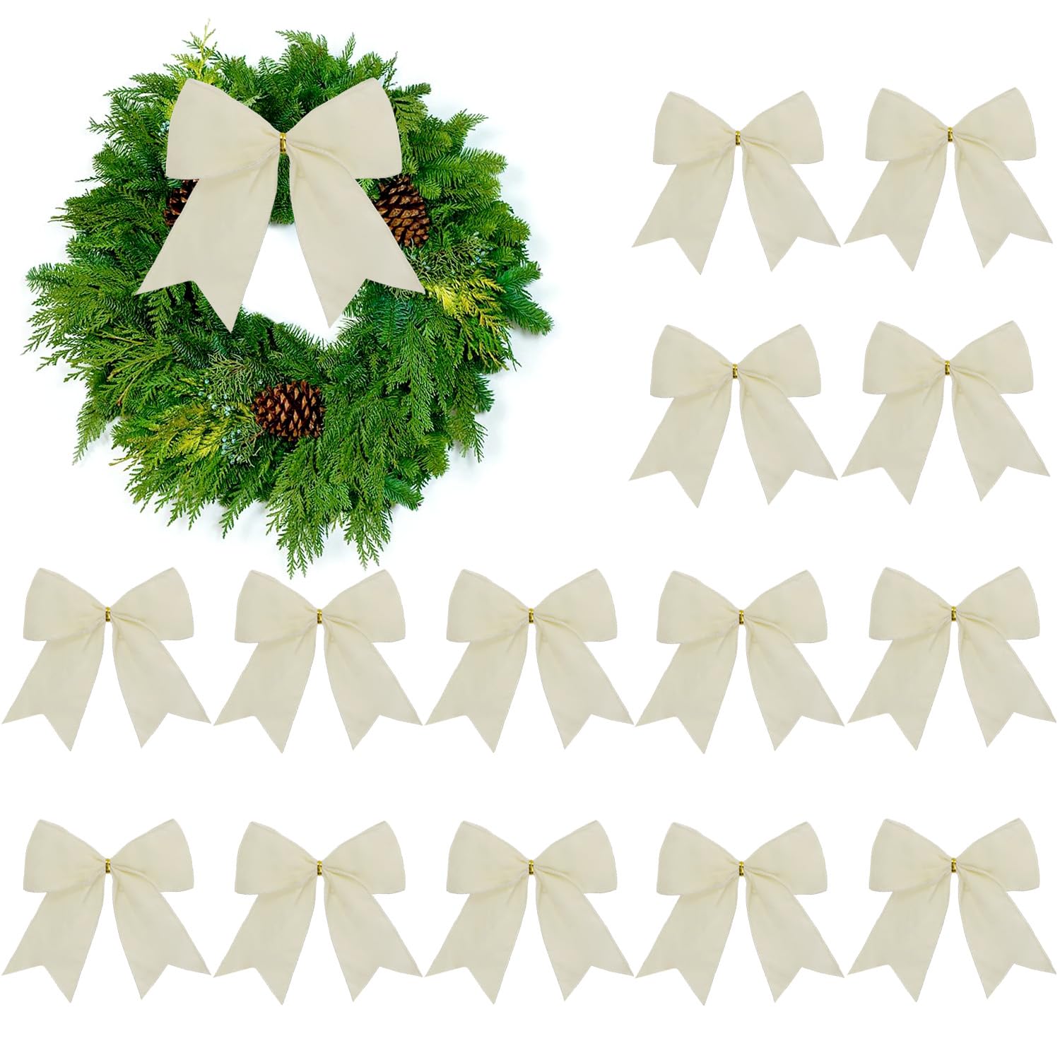 Photo 1 of 15 Pieces Velvet Bows for Christmas Tree 6 Inch Rustic DIY Crafts Twist Tie Xmas Wreaths Bows Ornaments for Gift Wrapping Garland Wedding Decor, 2.5" Width (Beige)