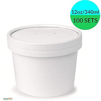 Recipiente para sopa de papel, color blanco, con tapas de ...