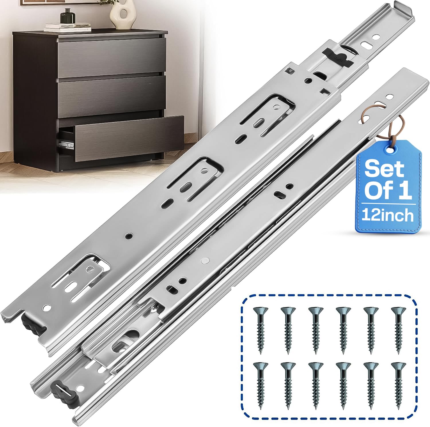 Photo 1 of OURSHOM 12 Inch Drawer Slides 1 Pairs (2pcs) Heavy Duty Full Extension Ball Bearing, Side Mount Drawer Rails, 12" Drawer Slide Glides for Dresser, Cabinet, Kitchen - Draw slides Sliders 100LB Capacity