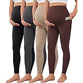 VALANDY Creamlush 4 Pack Maternity Leggings with Pockets Over The Belly-Buttery Soft Yoga Workout Pregnant Pants
