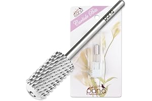 PANA 3/32" Large Smooth Round Top Safety Carbide Nail Drill Bit for Gel Polish & Acrylic Removal Nail Salon Manicure Pedicure Electric File Tools (Large Barrel - Silver, Extra Coarse)