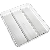 madesmart Clear 3 Compartment Utensil Tray, Grey | non slip feet, rounded corners, see through design, soft grip lining, wide channels, spatulas whisks tongs, woman owned