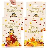 40 Pcs Thanksgiving Gift Bags - Happy Thanks giving Goodie Bags, Plastic Fall Maple Leaves Pumpkin Give Thanks Turkey Treat Candy Favor Tote Bags with Handles for Autumn Thanksgiving Party Favors Bulk