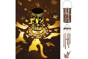 YHmall Solar Wind Chimes for Outside, 35" Cat Gifts for Women/Men Windchimes Outdoors, Solar Lantern Memorial Wind Chimes Gifts for Mom Grandma Garden Decor