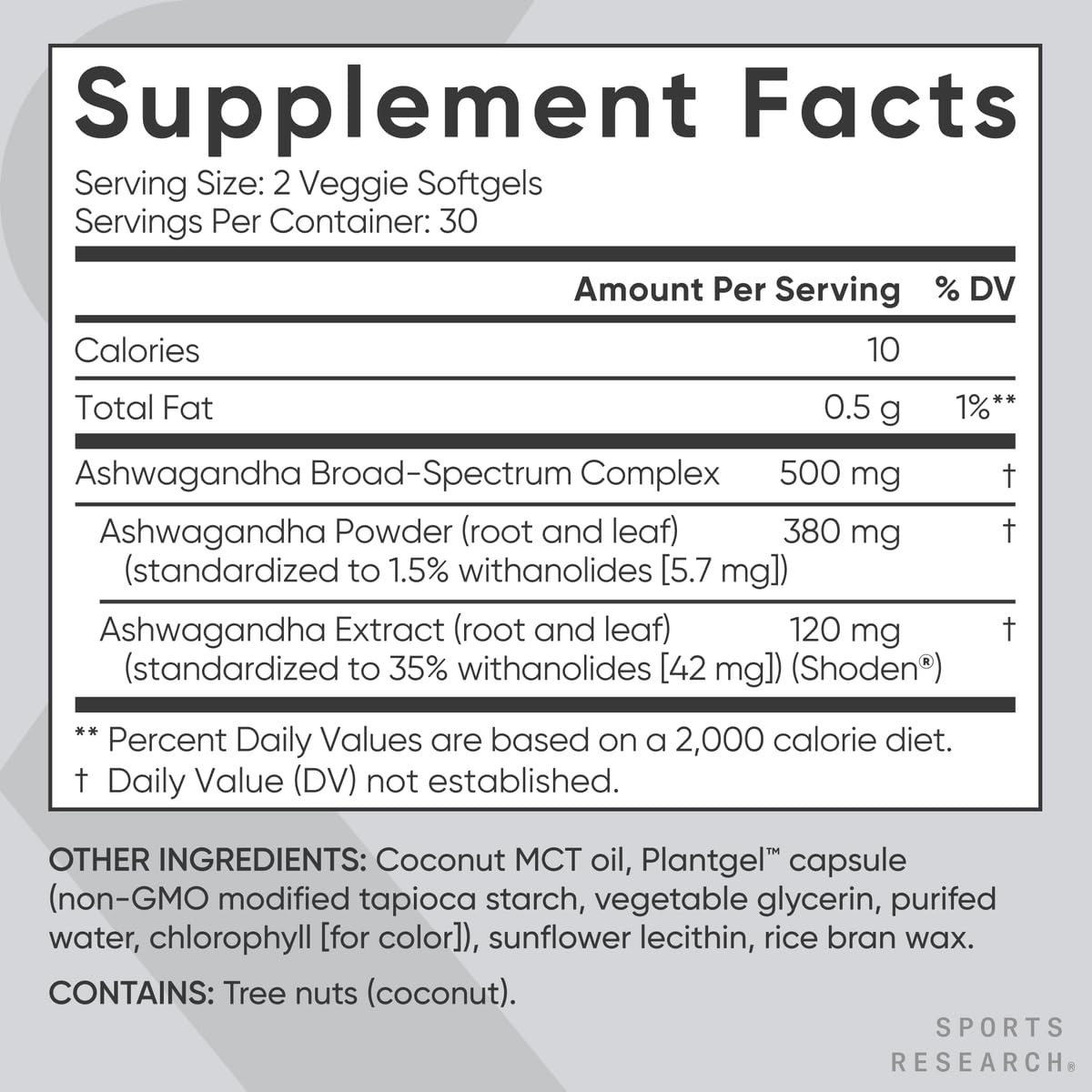 Sports Research Ashwagandha Softgels with Coconut MCT Oil - Natural Adaptogen Made with Shoden® Ashwa for Relaxation, Calm & Sleep Support - Gluten Free & Vegan Friendly - 60 Count