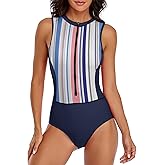 LVZIJUN Women One Piece Rash Guard High Neck Sleeveless Zipper UPF 50 Surfing Swimsuit