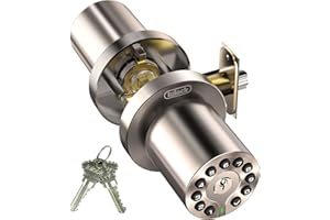 iulock Waterproof Electronic Door Knob with Keypad and Key, Auto Lock, Satin Nickel, 50 Codes, Easy to use and install for Office/Warehouse/Bedroom/Garage