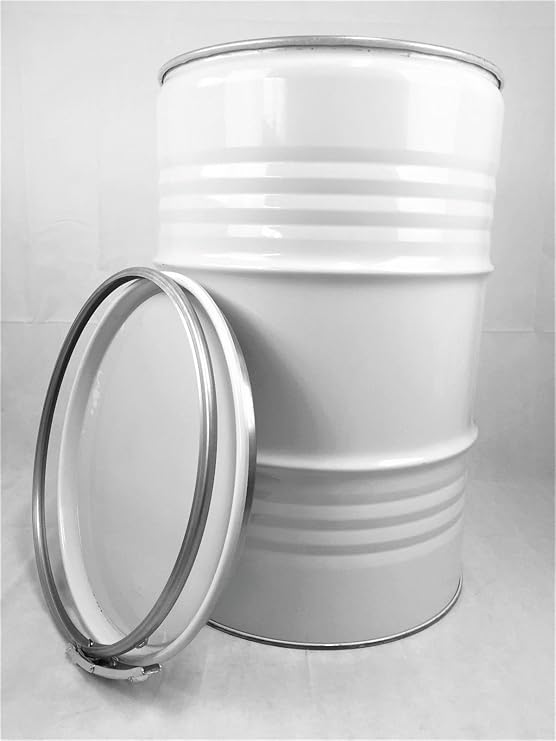 Metallfass 210 Liter Blechfass Fass Ölfass Tonne mit Spannring und Deckel WeißNEU