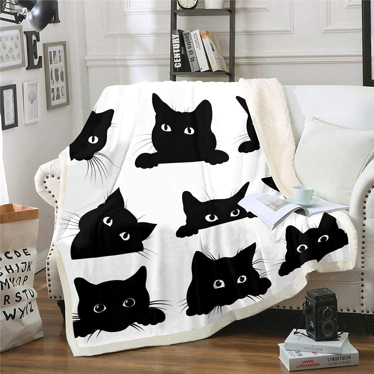 Loussiesd Black Cat for Kids Toddler Cute Pet Cats Fleece Throw Blanket Kawaii Kitten Plush Blanket and Throws Super Soft Cozy Animal Double 60x79 Inch