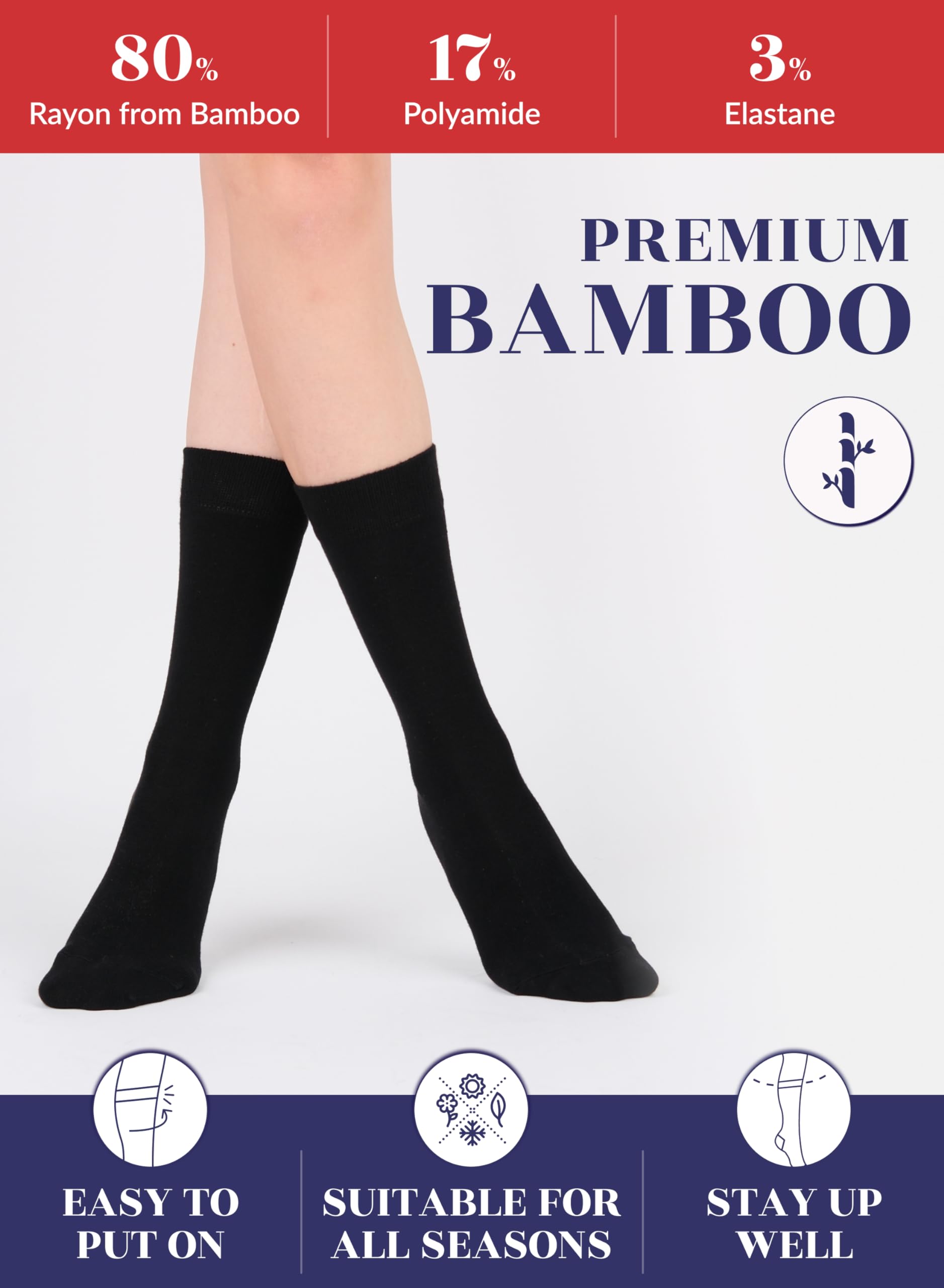 Hugh Ugoli Womens Rayon Derived from Bamboo Dress Socks, Extremely Soft, Thin, Crew Socks for Business Trouser Casual