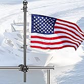 Boat Flag Pole, Pontoon Boat Accessories Flag Pole Kit, Flag Pole with 12”x18” American Flag, Adjustable Holder Mount, Tangle Free Rings, Metal Black Marine Flags Pole Fit 0.5”-1.1” Yacht Rails